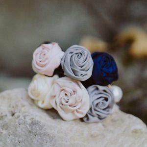 Hair Elastic Bundle -  Set of 2 (Two) Rose Flower Hair Elastics Floral Hair Band